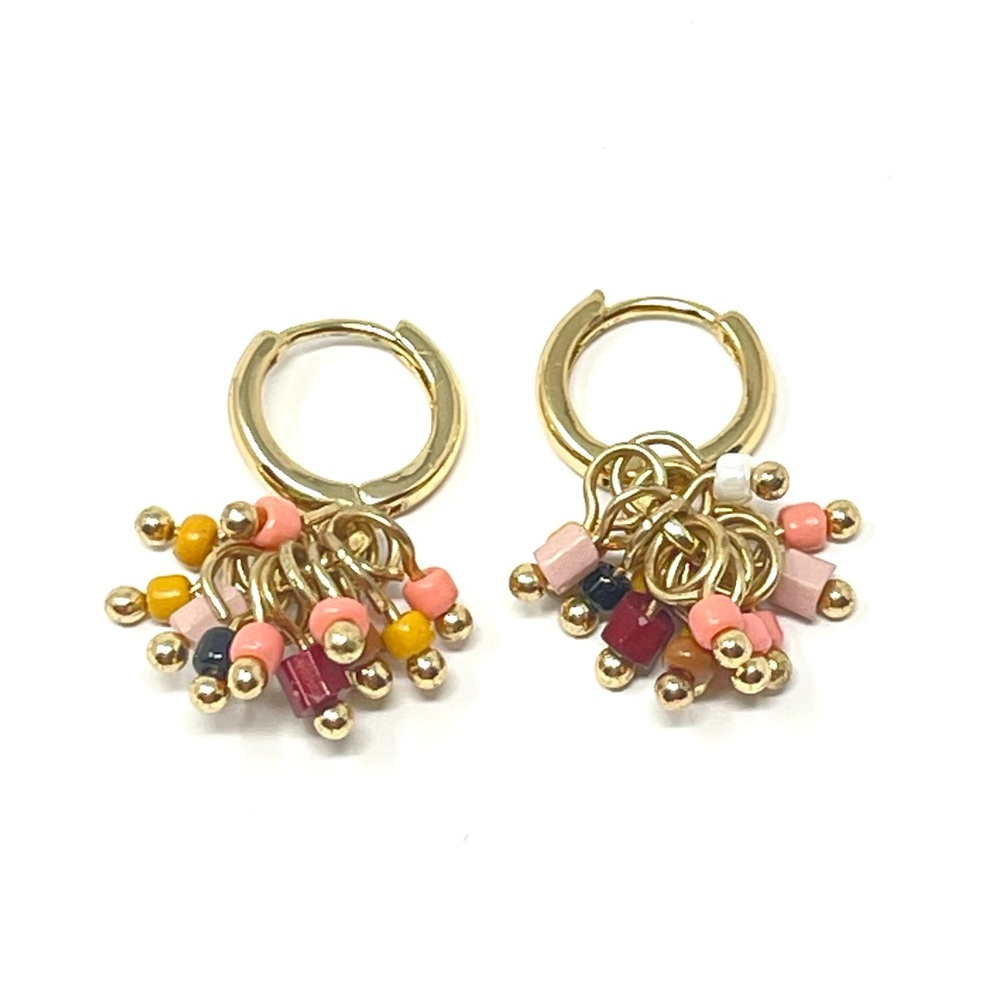 New Anthropologie Hoop Shaker Beaded Earrings Gold - Picture 2 of 4